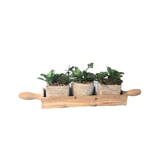 Artificial Succulents in a Rustic Wood Planter Centerpiece